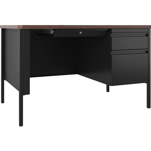Lorell Fortress Series Walnut Top Teacher's Desk - 48'' x 30''29.5'' - Box, File Drawer(s) - Single Pedestal on Right Side - T-mold Edge
