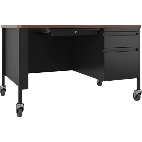 Lorell Fortress Series Walnut Top Teacher's Desk - 48'' x 30''29.5'' - Box, File Drawer(s) - Single Pedestal on Right Side - T-mold Edge