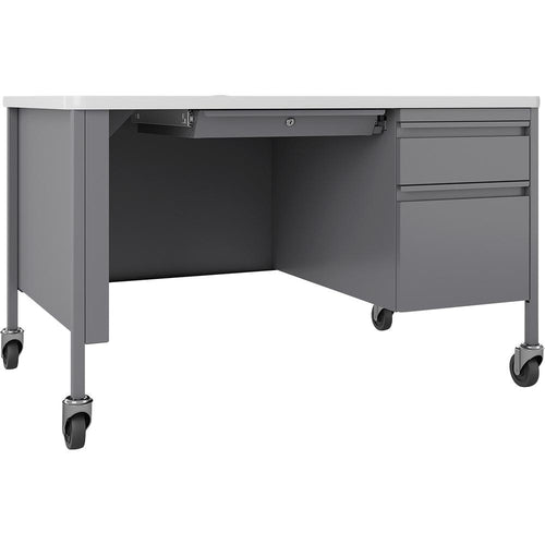 Lorell Fortress Series 48'' Mobile Right-Pedestal Teachers Desk - 48'' x 30''29.5'' - Box, File Drawer(s) - Single Pedestal on Right Side - T-mold Edge - Finish: Gray