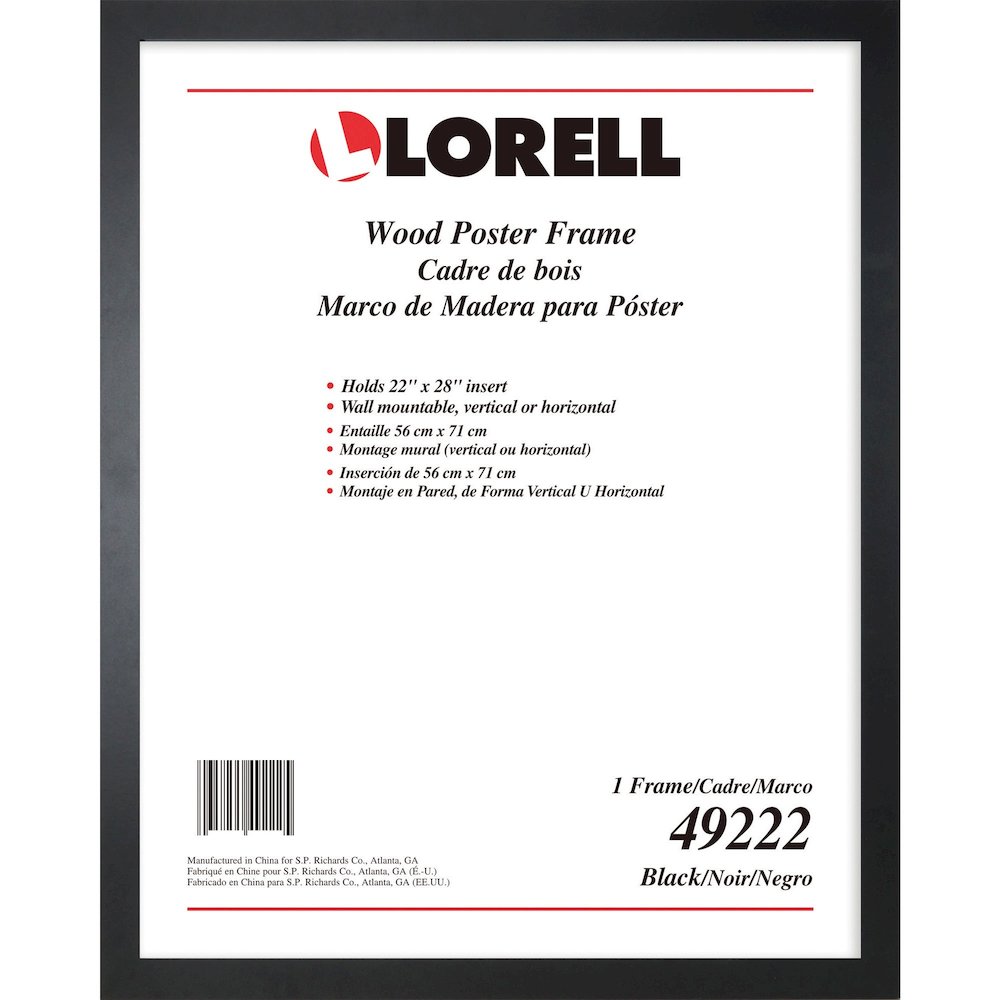Lorell Solid Wood Poster Frame - 22'' x 28'' Frame Size - Rectangle - Horizontal, Vertical - Black - 1 Each
