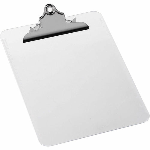 Business Source Spring Clip Plastic Clipboard - 8 1/2'' x 11'' Sheet Size - Spring Clip - Plastic - Clear - 12 / Box