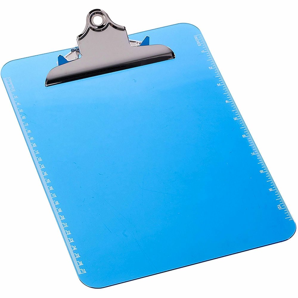 Business Source Spring Clip Plastic Clipboard - 8 1/2'' x 11'' Sheet Size - Spring Clip - Plastic - Blue - 12 / Box