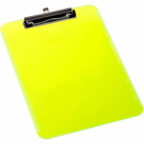 Business Source Flat Clip Clipboard - 9'' x 12'' Sheet Size - Plastic - Neon Green - 6 / Bundle