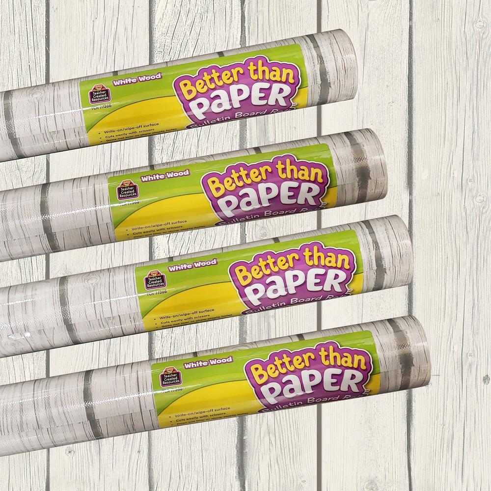 Teacher Created Resources White Wood Paper Board Roll - 12 ft Height x 48'' Width - White, Gray - Wood - 1 Pack