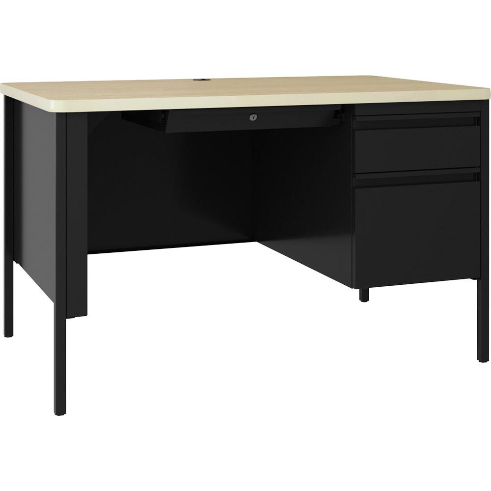 Lorell Fortress Series 48'' Right Single-Pedestal Desk - 48'' x 29.5''30'' , 0.8'' Modesty Panel, 1.1'' Top - Single Pedestal on Right Side - Square Edge - Material: Steel - Finish: Black