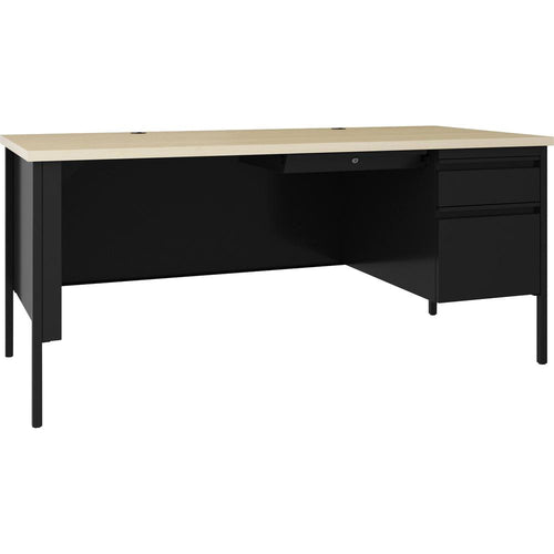Lorell Fortress Series 66'' Right-Pedestal Desk - 66'' x 29.5''30'' , 0.8'' Modesty Panel, 1.1'' Top - Single Pedestal on Right Side - Square Edge - Material: Steel - Finish: Black