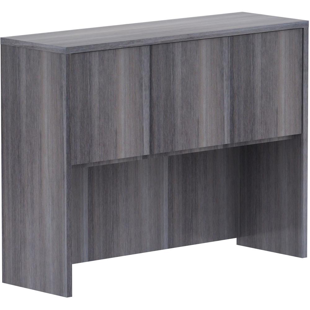 Lorell Essentials Series Stack-on Hutch with Doors - 48'' x 15''36'' - 3 Door(s) - Finish: Weathered Charcoal Laminate