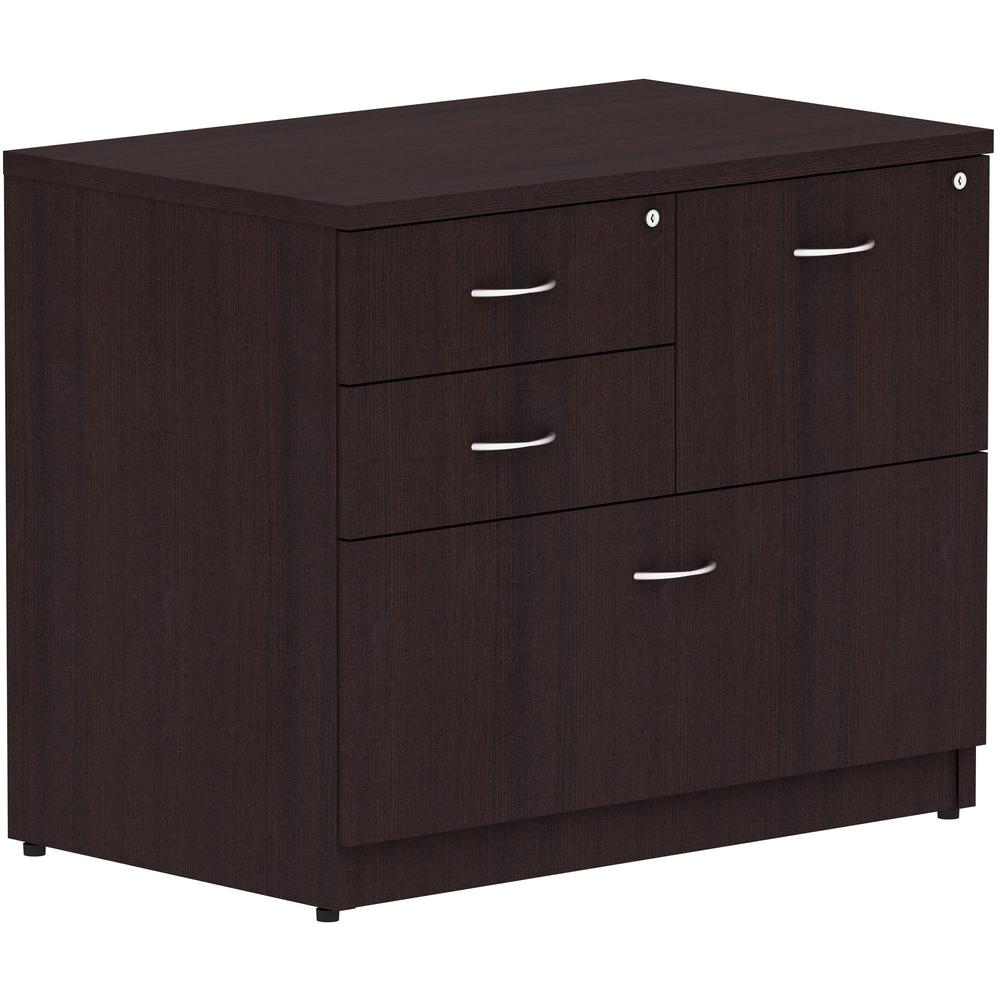 Lorell Essentials Series Box/Box/File Lateral File - 35.5'' x 22''29.5'' Lateral File, 1'' Side Panel - 4 x File, Box Drawer(s) - Finish: Espresso Laminate