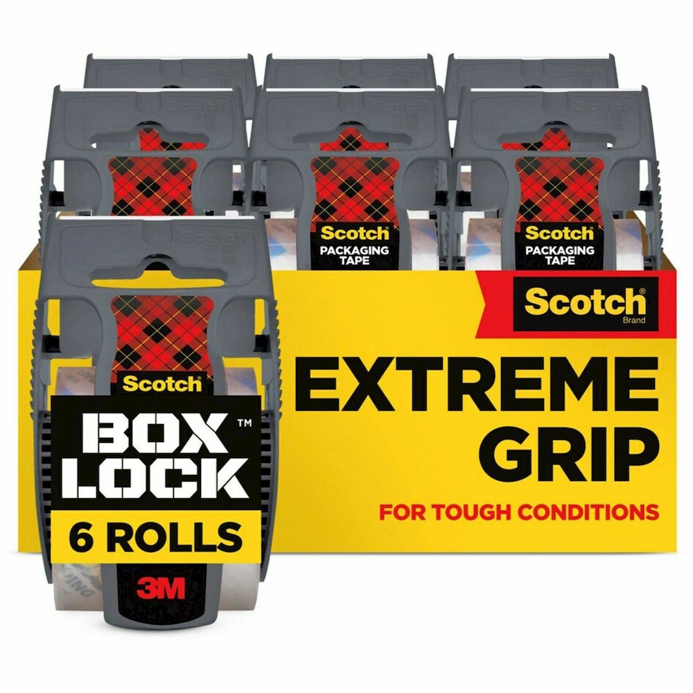 Scotch Box Lock Dispenser Packaging Tape - 22.20 yd Length x 1.88'' Width - Clear - Dispenser Included - 6 Rolls/Pack - 6 / Pack