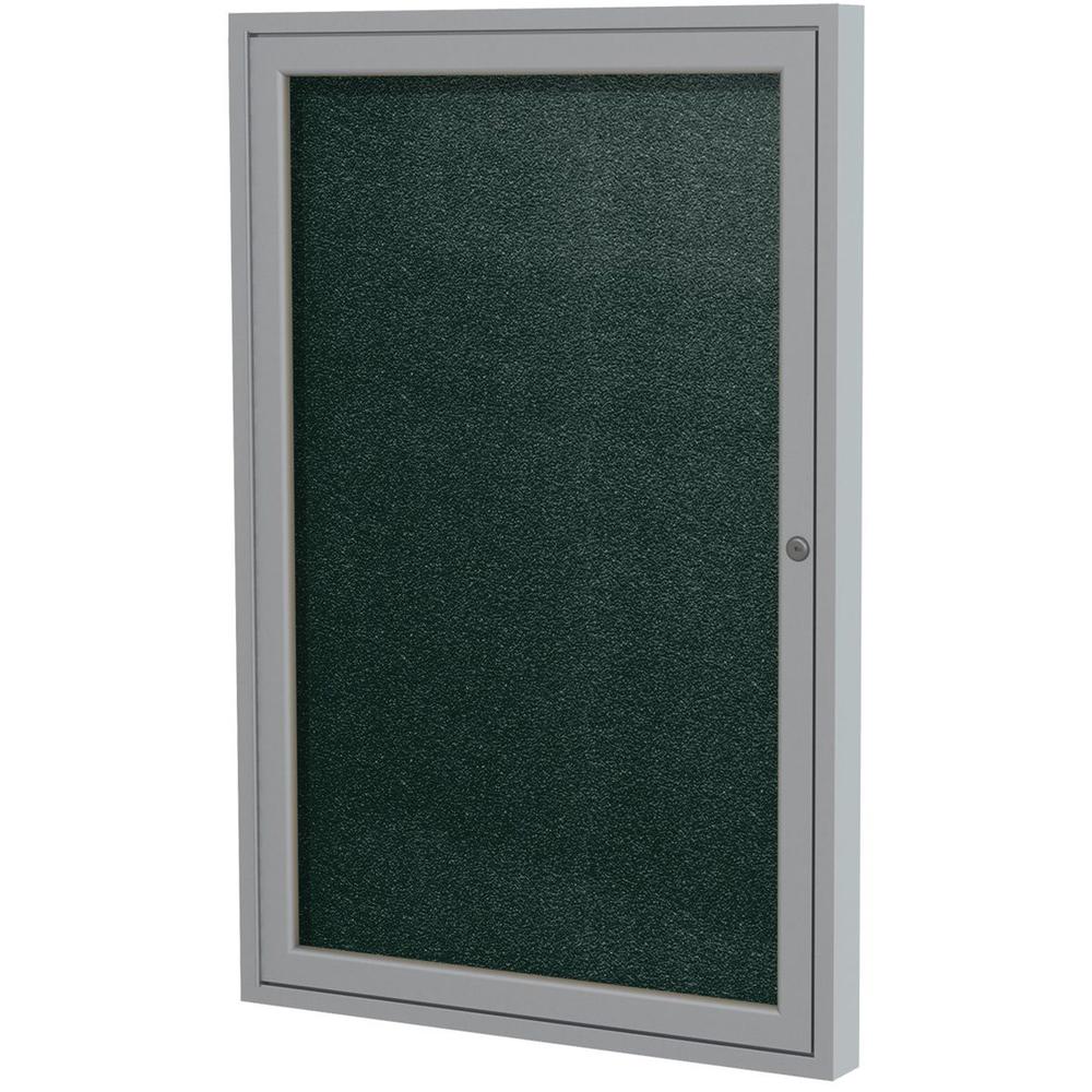 Ghent 36''x24'' 1-Door Satin Aluminum Frame Enclosed Vinyl Bulletin Board - Ebony