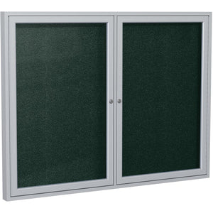 Ghent 36''x48'' 2-Door Satin Aluminum Frame Enclosed Vinyl Bulletin Board - Ebony