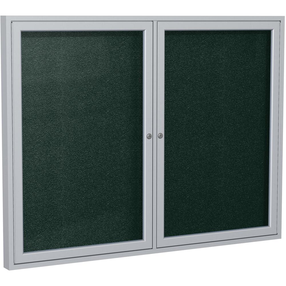 Ghent 36''x48'' 2-Door Satin Aluminum Frame Enclosed Vinyl Bulletin Board - Ebony