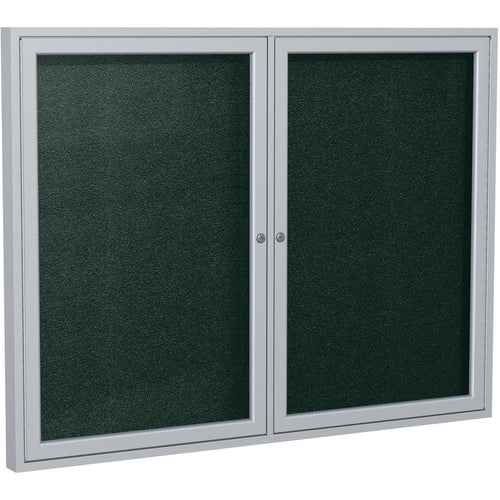 Ghent 36''x48'' 2-Door Satin Aluminum Frame Enclosed Vinyl Bulletin Board - Ebony