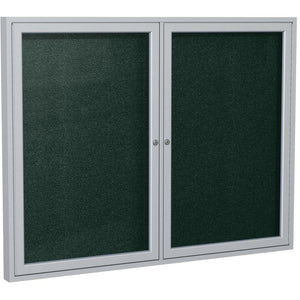 Ghent 48''x60'' 2-Door Satin Aluminum Frame Enclosed Vinyl Bulletin Board - Ebony