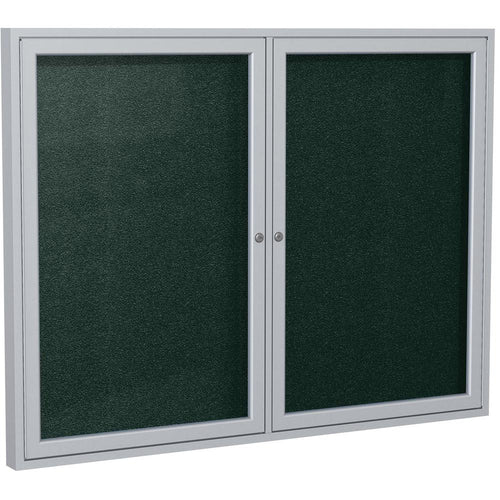 Ghent 48''x60'' 2-Door Satin Aluminum Frame Enclosed Vinyl Bulletin Board - Ebony