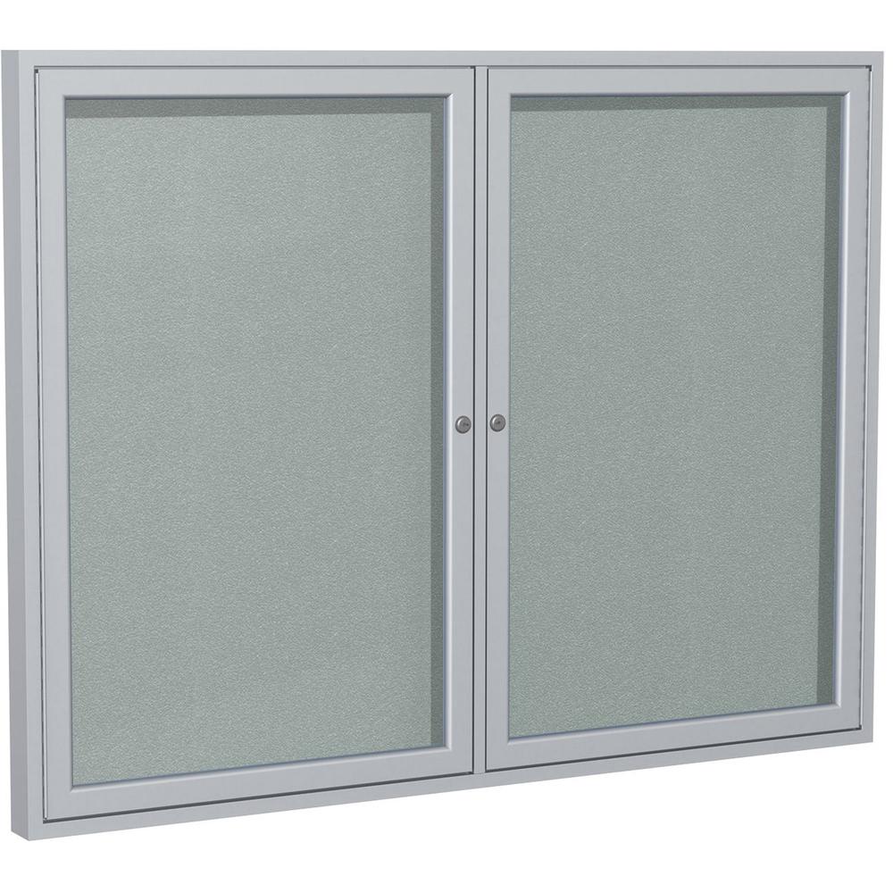 Ghent 48''x60'' 2-Door Outdoor Enclosed Vinyl Bulletin Board, Shatter Resistant, with Lock, Satin Aluminum Frame - Silver (PA24860VX-193), Made in the USA