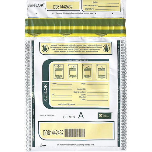 ControlTek SafeLOK Tamper-Evident Deposit Bags - 12'' Length x 9'' Width - Seal Closure - White - Deposit, Cash, Note, Bill - 100 / Pack - CONTROLTEK