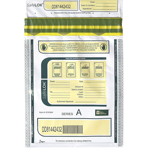 ControlTek SafeLOK Tamper-Evident Deposit Bags - 12'' Length x 9'' Width - Seal Closure - White - Deposit, Cash, Note, Bill - 100 / Pack - CONTROLTEK