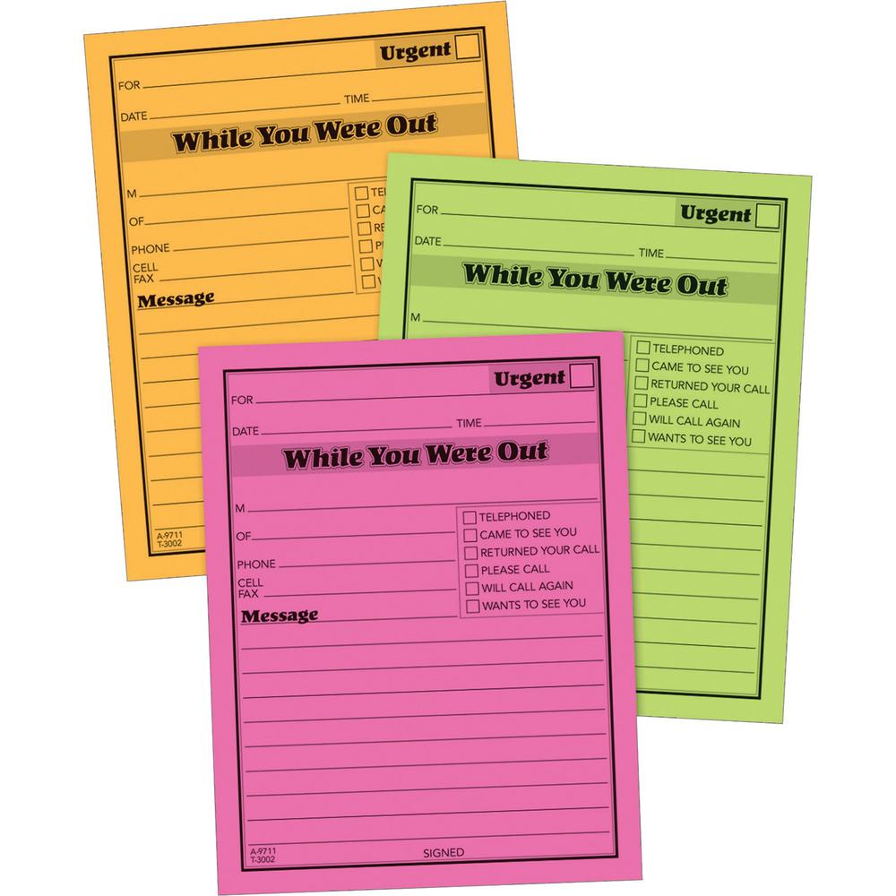 Adams Neon While You Were Out Message Pads - 50 Sheet(s) - Gummed - 4'' x 5'' Sheet Size - Assorted - Assorted Sheet(s) - 6 / Pack