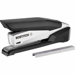 Bostitch InPower Spring-Powered Antimicrobial Desktop Stapler - Staples Upto 28 Sheet - Holds Upto 210 Staple - Full Strip - 4.50'' Throat Depth - Silver, Black - Rubber, Die-cast Metal, Metal - 1 Each