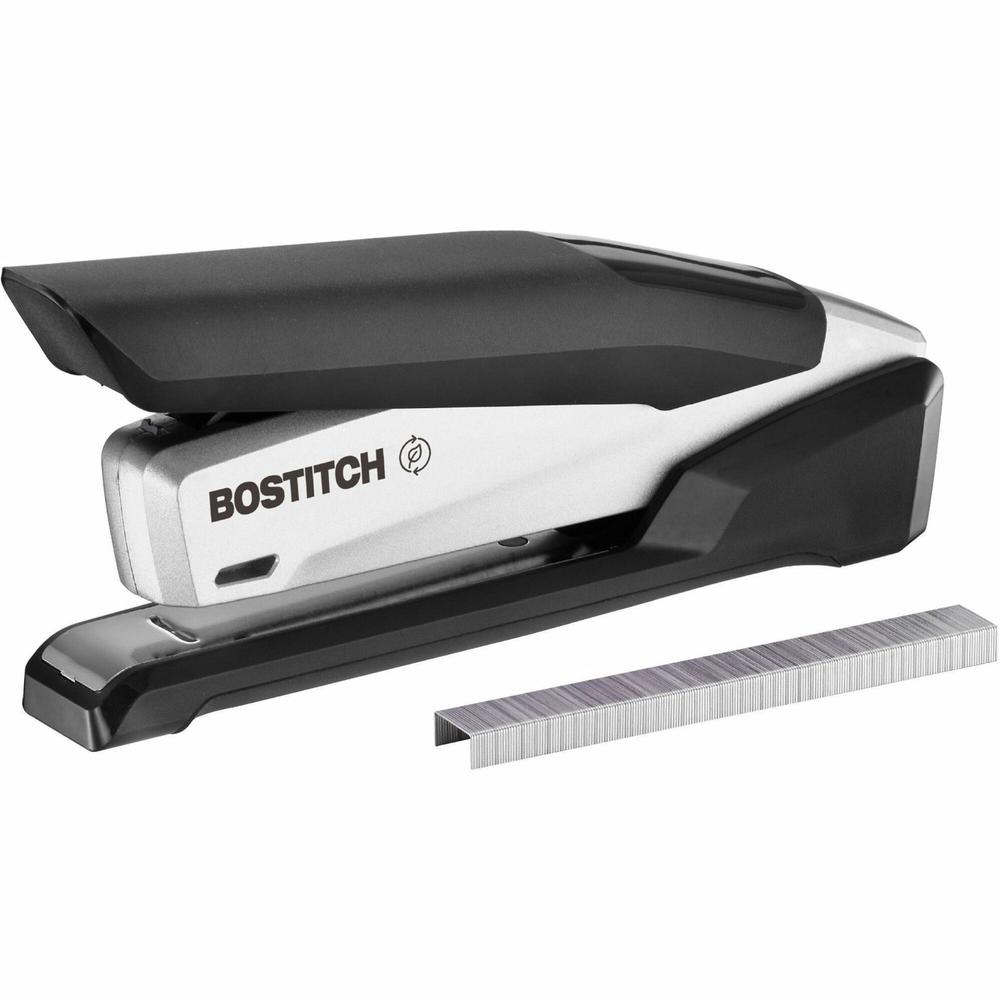 Bostitch InPower Spring-Powered Antimicrobial Desktop Stapler - Staples Upto 28 Sheet - Holds Upto 210 Staple - Full Strip - 4.50'' Throat Depth - Silver, Black - Rubber, Die-cast Metal, Metal - 1 Each