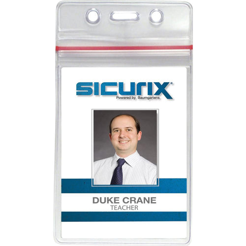 SICURIX Sealable ID Badge Holder - Support 2.62'' x 3.75'' Media - Vertical - Vinyl - 50 / Pack - Clear