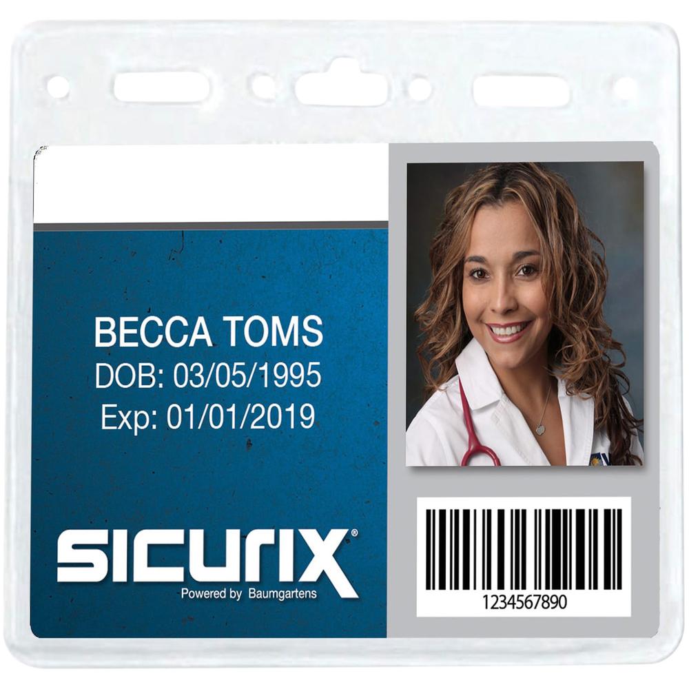 SICURIX ID Badge Holder - Horizontal - 4'' x 3'' x - Vinyl - 50 / Pack - Clear