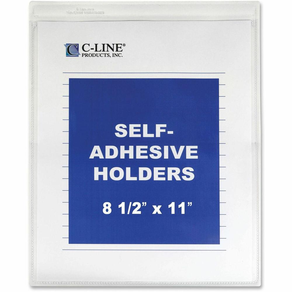 C-Line Self-Adhesive Poly Shop Ticket Holders, Welded - 8-1/2 x 11, Peel & Stick, 50/BX, 70911