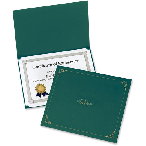 Oxford Letter Certificate Holder - 8 1/2'' x 11'' - Linen - Hunter Green - 5 / Pack