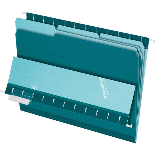 Pendaflex 1/3 Tab Cut Letter Recycled Top Tab File Folder - 8 1/2'' x 11'' - Teal - 10% Recycled - 100 / Box