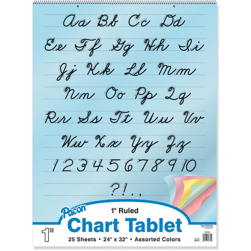 Pacon Cursive Cover Colored Paper Chart Tablet - 25 Sheets - 1'' Ruled - 24'' x 32''24'' x 32'' - Assorted Paper - Recycled - 1 Each