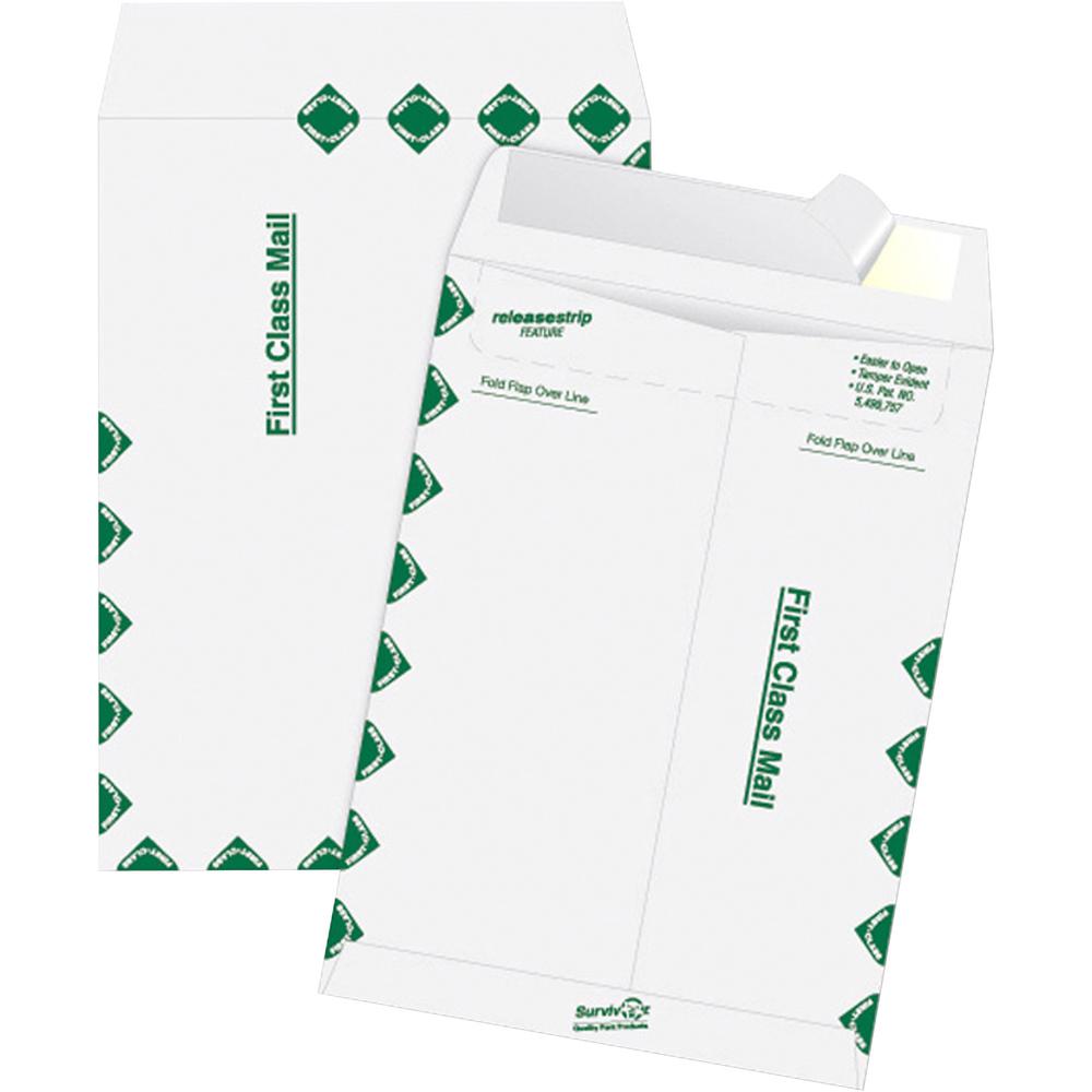 Survivor 12 x 15-1/2 DuPont Tyvek First Class Border Catalog Mailer - First Class Mail - #15 1/2 - 12'' Width x 15 1/2'' Length - 14 lb - Peel & Seal - Tyvek - 100 / Box - White - SURVIVOR