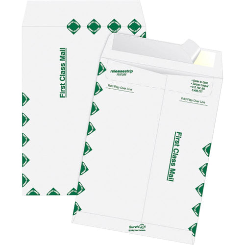 Survivor 12 x 15-1/2 DuPont Tyvek First Class Border Catalog Mailer - First Class Mail - #15 1/2 - 12'' Width x 15 1/2'' Length - 14 lb - Peel & Seal - Tyvek - 100 / Box - White - SURVIVOR