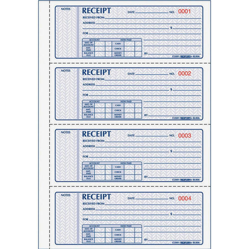 Rediform Receipt Money Collection Forms - 200 Sheet(s) - Book Bound - 2 PartCarbonless Copy - 7'' x 2.75'' Sheet Size - Assorted Sheet(s) - 1 Each
