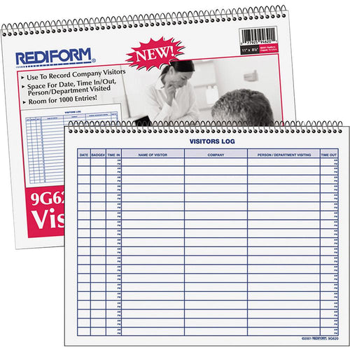 Rediform Visitor's Log Book - 50 Sheet(s) - Wire Bound - 1 Part - 11'' x 8.50'' Sheet Size - White - White Sheet(s) - Blue Print Color - Recycled - 1 Each