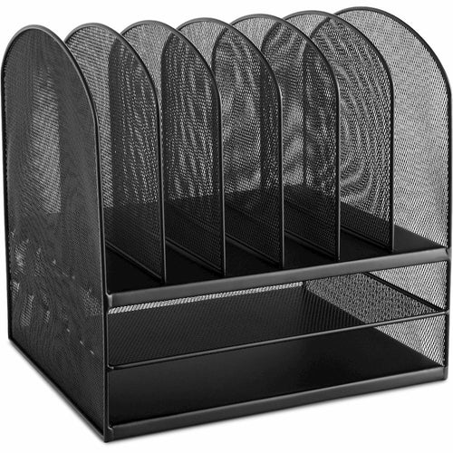 Safco Onyx 2 Horizontal/6 Upright Desk Organizer - 8 Compartment(s) - 13'' Height x 13.25'' Width x 11.50'' Depth - Desktop - Black - Steel - 1 Each
