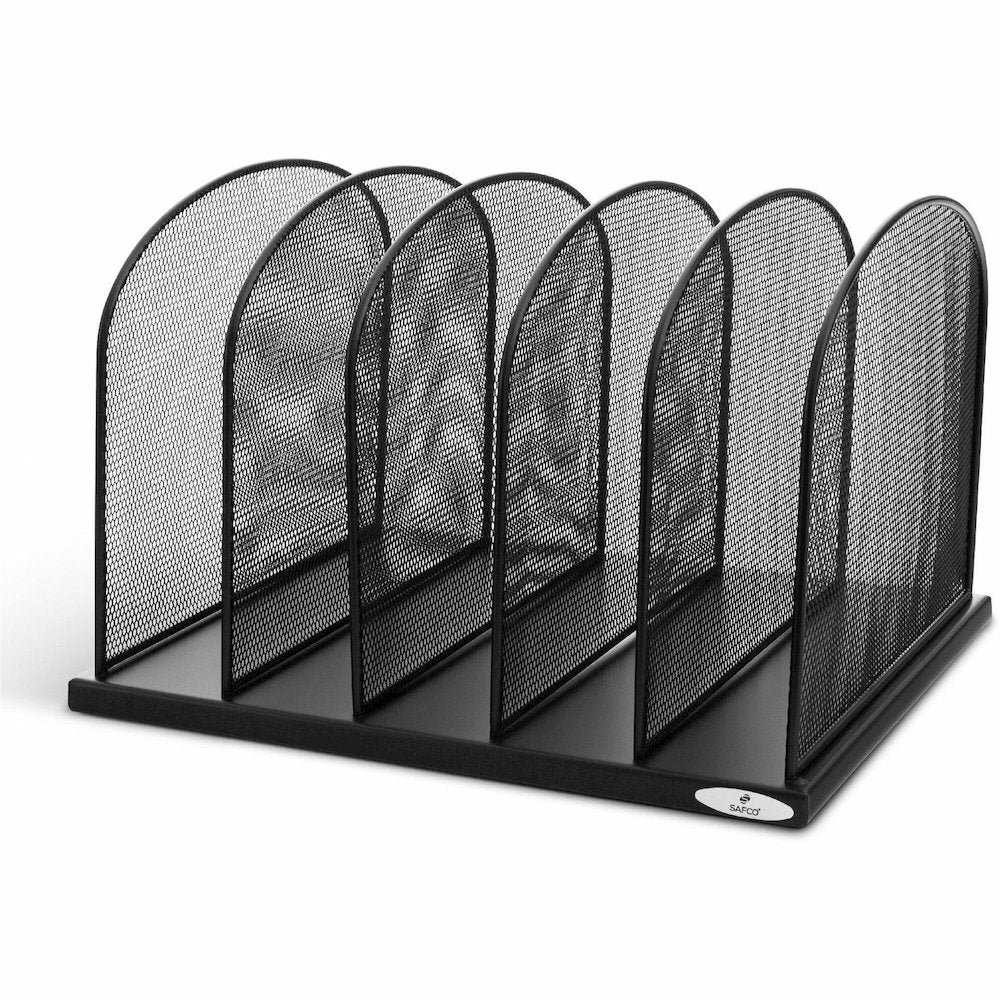 Safco Mesh Desk Organizers - 5 Compartment(s) - Compartment Size : 2'' - 8.25'' Height x 12.50'' Width x 11.25'' Depth - Desktop - Powder Coated - Black - Steel - 1 Each