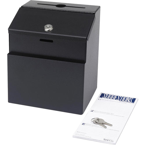 Safco Steel Suggestion Box - External Dimensions: 7.2'' Width x 6'' Depth x 8.5'' Height - 25 x Card - Key Lock Closure - Steel - Black - No - 1 Each