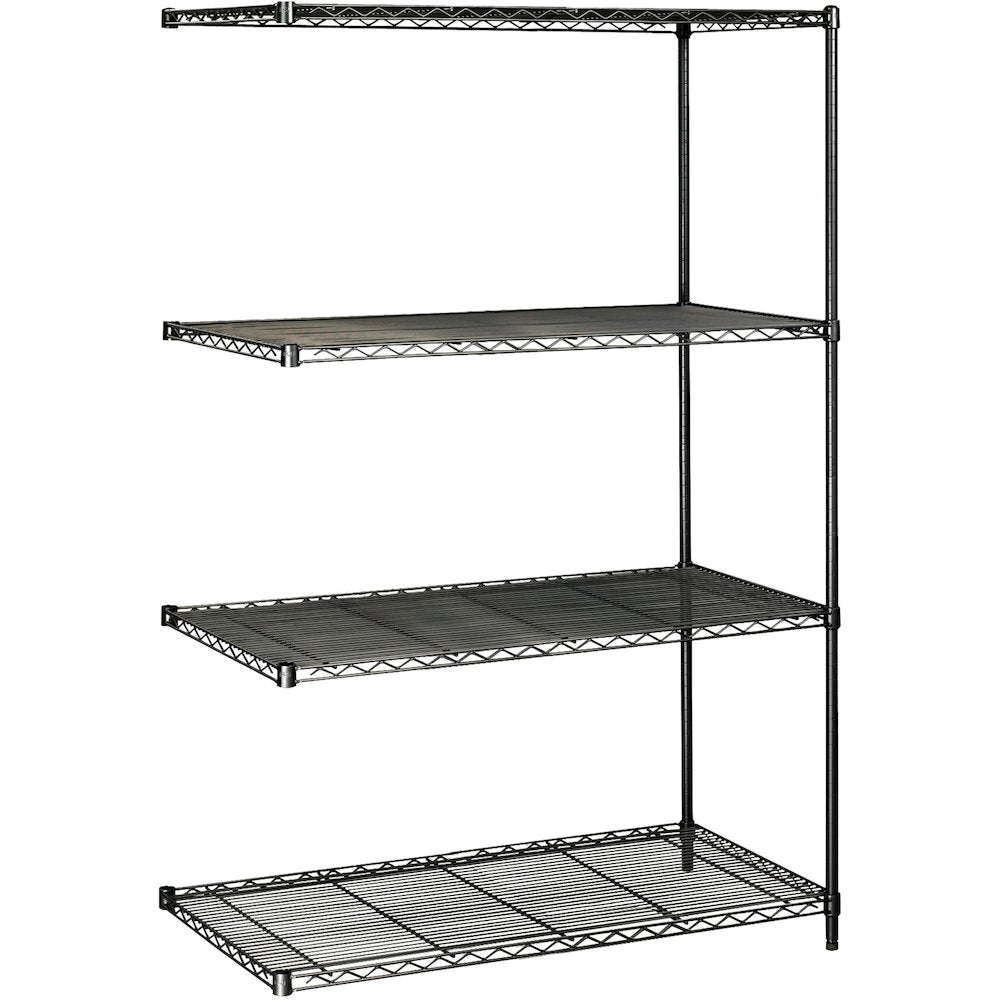 Safco Industrial Wire Shelving Add-On Unit - 48'' x 24'' x 72'' - 4 x Shelf(ves) - 3200 lb Load Capacity - Adjustable Glide, Durable - Black - Powder Coated - Steel - Assembly Required