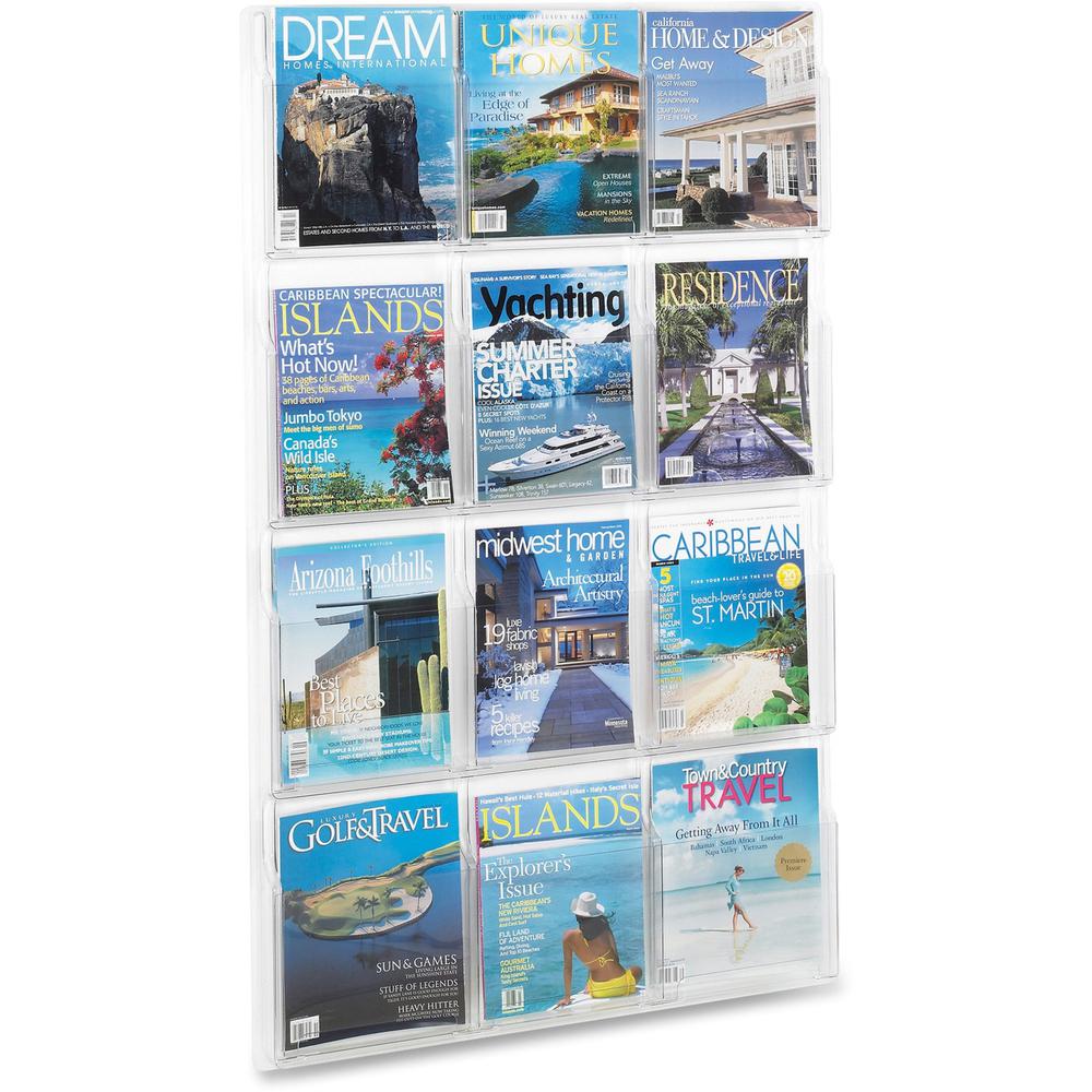 Safco 12 Pocket Magazine Display - 12 Pocket(s) - 49'' Height x 30'' Width x 2'' Depth - Break Resistant - Clear - Plastic - 1 Each