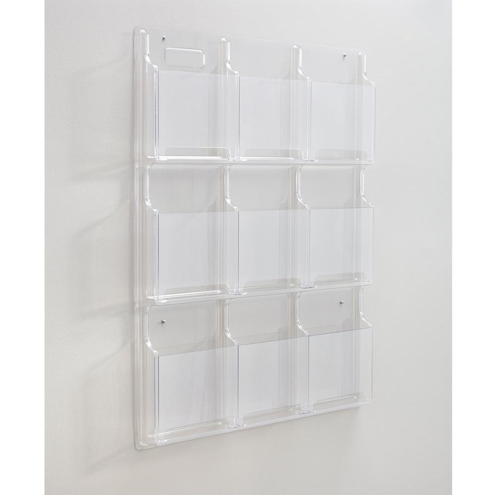 Safco 9-Pocket Magazine/Literature Display Rack - 9 Pocket(s) - 36.88'' Height x 30'' Width x 2'' Depth - Break Resistant - Clear - Plastic - 1 Each