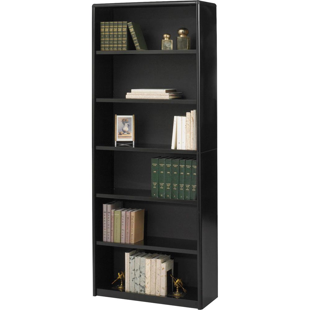 Safco Value Mate Bookcase - 31.8'' x 13.5'' x 80'' - 6 x Shelf(ves) - Black - Steel, Fiberboard, Plastic - Assembly Required