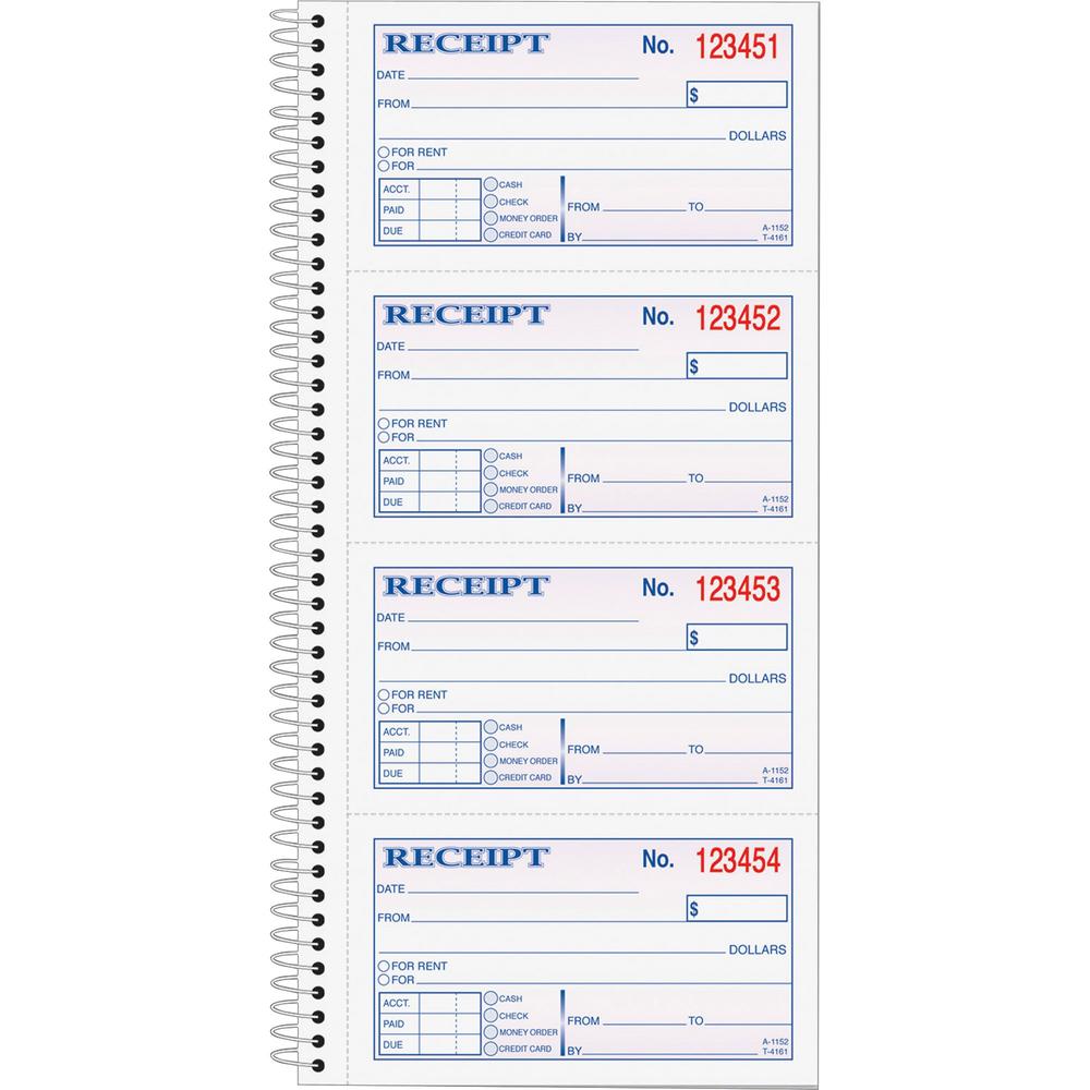 TOPS Carbonless 2-part Money Receipt Book - 200 Sheet(s) - Wire Bound - 2 PartCarbonless Copy - 5.50'' x 11'' Sheet Size - Canary, White - Blue, Red Print Color - 1 Each