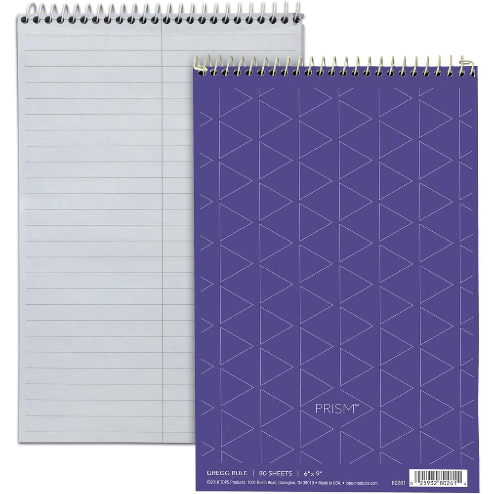 TOPS Prism Steno Books - 80 Sheets - Wire Bound - Gregg Ruled Margin - 6'' x 9'' - Orchid Paper - Perforated, Stiff-back, WireLock - 4 / Pack