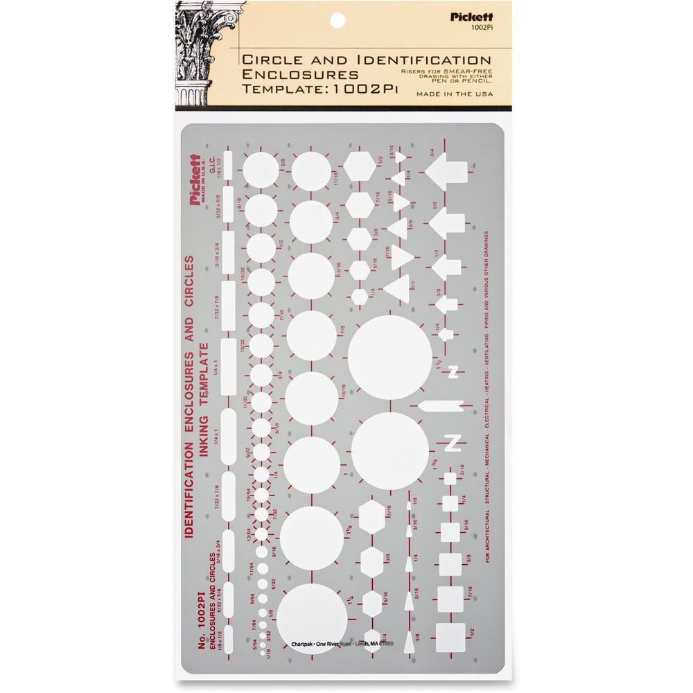 Chartpak Circle/Identification Template - Circle, Square, Hexagon, Rectangle, Diamond, Directional Arrow - 5.9'' x 10'' - Gray