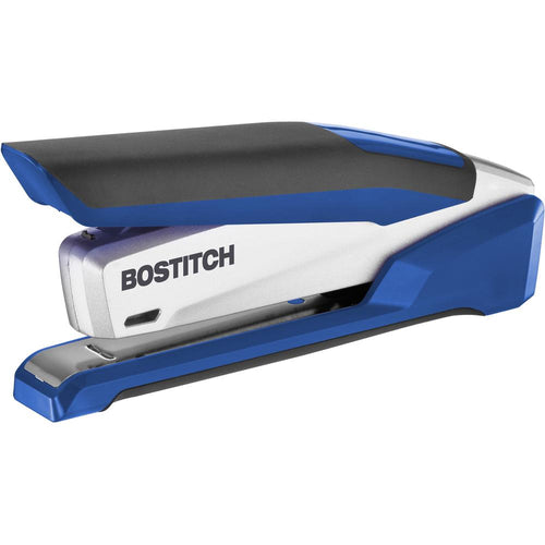 Bostitch InPower Spring-Powered Antimicrobial Desktop Stapler - 28 Sheets Capacity - 210 Staple Capacity - Full Strip - 1/4'' Staple Size - 1 Each - Blue, Silver