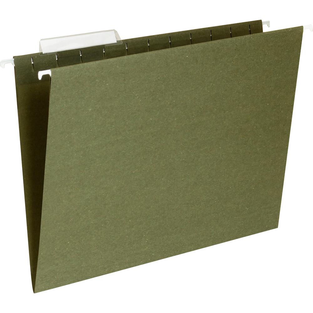 Business Source 1/3 Tab Cut Letter Recycled Hanging Folder - 8 1/2'' x 11'' - 11 pt. - Standard Green - Acid-free - 100% Recycled - 25 / Box