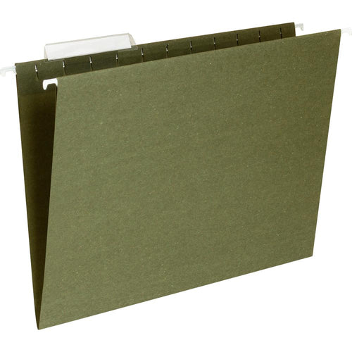 Business Source 1/3 Tab Cut Letter Recycled Hanging Folder - 8 1/2'' x 11'' - 11 pt. - Standard Green - Acid-free - 100% Recycled - 25 / Box