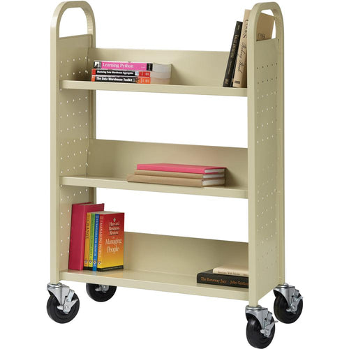 Lorell Single-sided Book Cart - 3 Shelf - 200 lb Capacity - 5'' Caster Size - Steel - x 39'' Width x 14'' Depth x 46'' Height - Putty - 1 Each