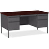 Lorell Fortress Series Double-Pedestal Desk - Rectangle Top - 60'' Table Top Width x 30'' Table Top Depth x 1.12'' Table Top Thickness - 29.50'' HeightAssembly Required - Laminated, Mahogany - Steel - 1 E